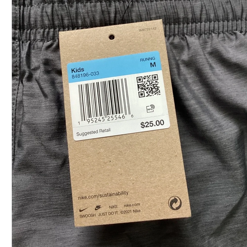 Nike‎ Kids Running Shorts Gray Black Dri-FIT Standard Fit Size M NWT